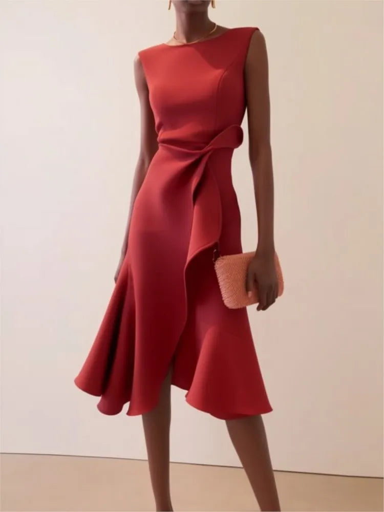 Elegant Women's Evening Dress Autumn Winter Temperament Fashionable Clothing Sleeveless High Waist Personalized Long Dresses