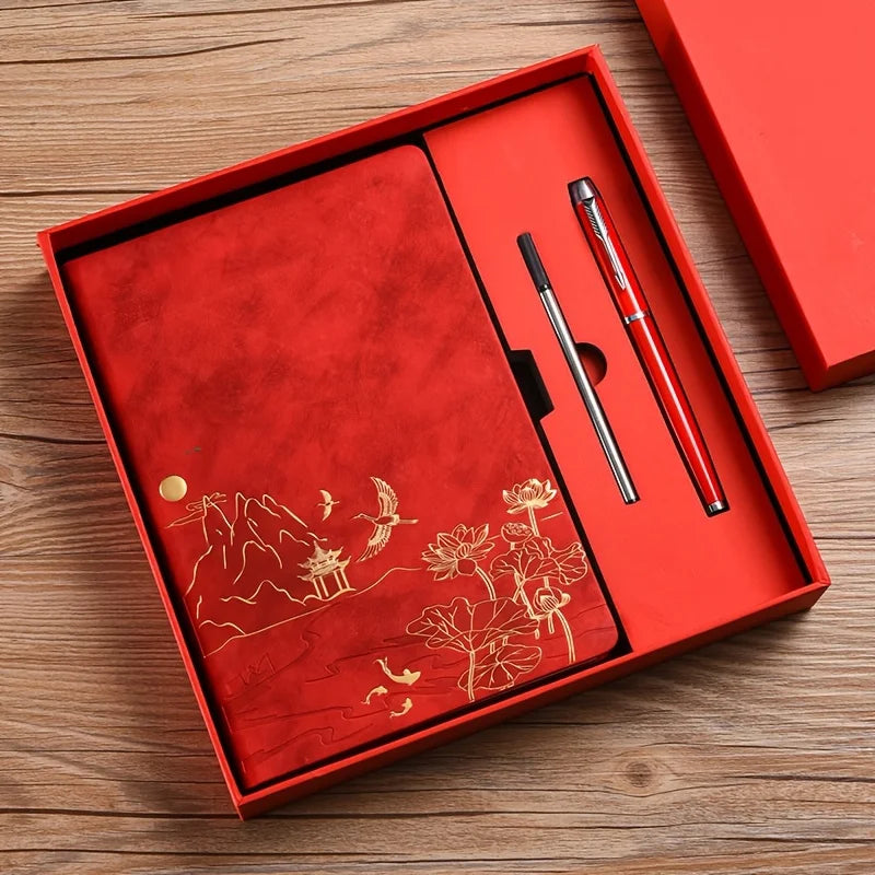 Notebook Set Single Book and Set Selection, Skin Feel and Color Changing PU Material Cover A5 Work Notebook Gift Box Set