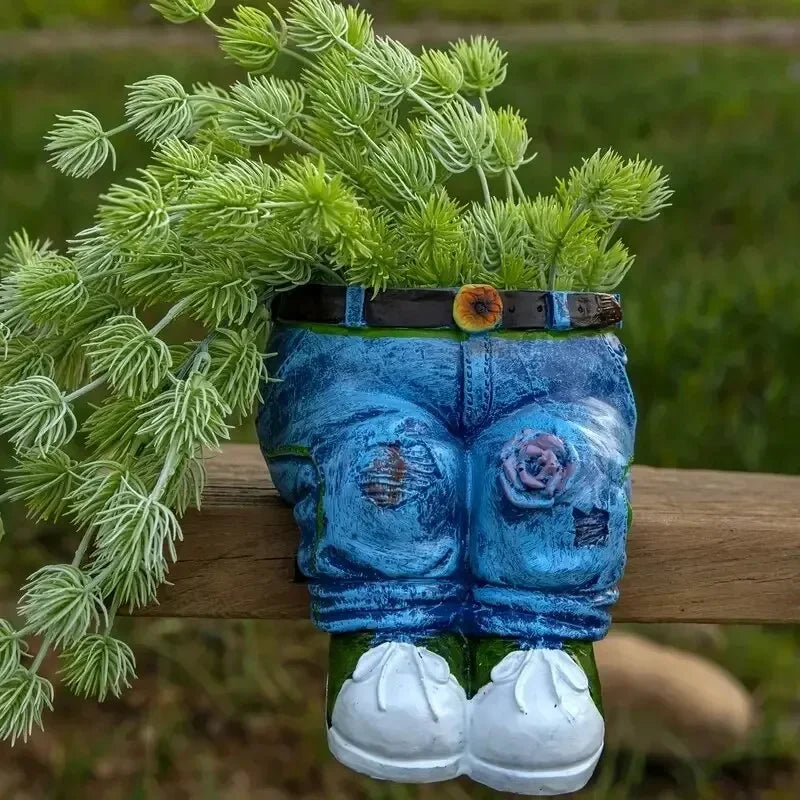 Jeans Pants Shape Flower Pot Resin Statue, Succulent Pot Flower Planter For Indoor Garden Yard Lawn Porch Patio Outdoor