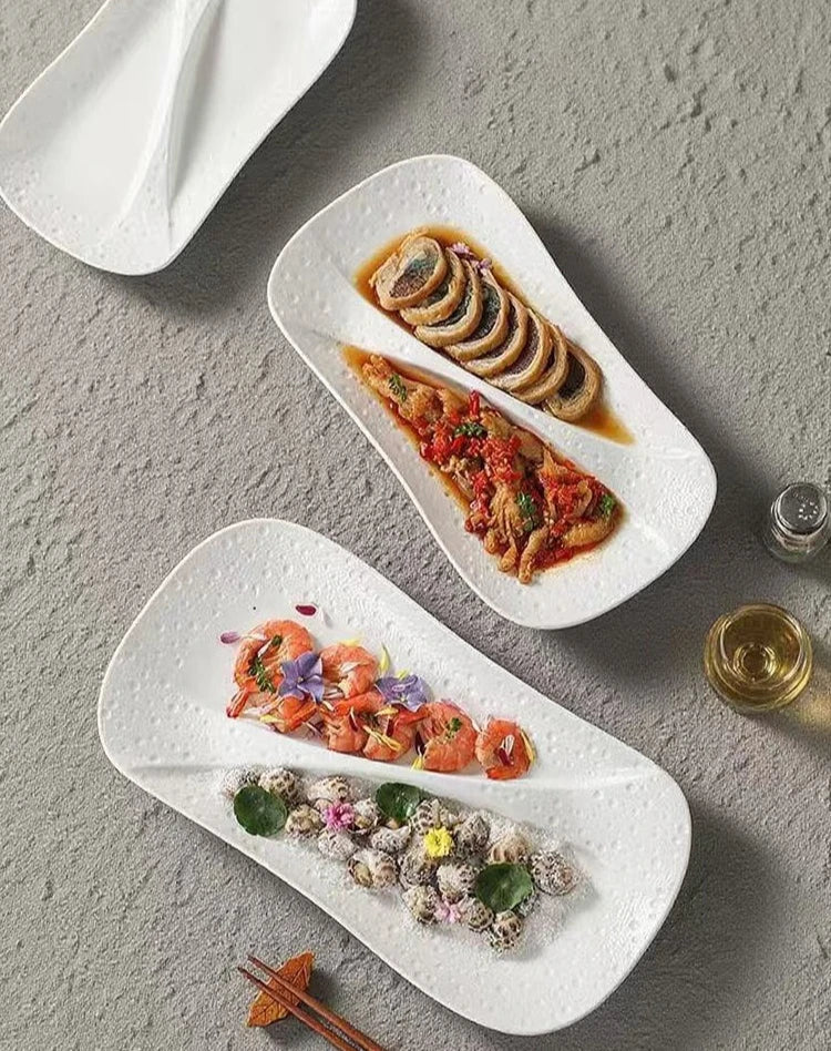 Creative Ceramic Divided Plate Dessert Serving Tray Commercial Hotel Home Sushi Fruit Snack Dish