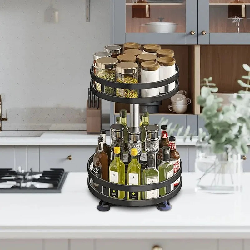 Kitchen Rotation Spice Rack Organizer Jar Cans for Kitchen Accessories Non-Skid Storage Tray for Seasonings And Spices