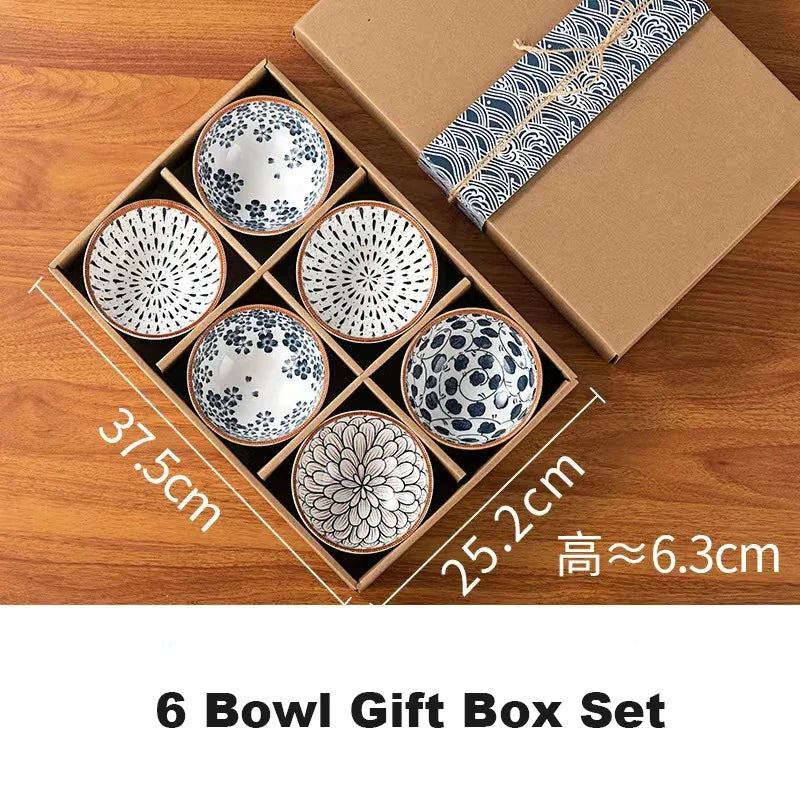 Ceramic Bowl Japanese Style Set Kitchen Noodle Bowl Hand-painted Tableware Set Microwave Safe Gift Box Dishes