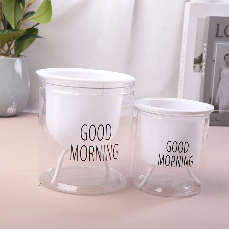 Flower Pot Automatic Water-Absorbing Flowerpot Transparent Double Layer Plastic Self Watering Planter Office