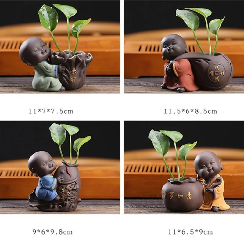 Fortune Lucky Cute The Little Monk Purple Clay Tea Pet Home Decor Mini Water Planting Flower Vase
