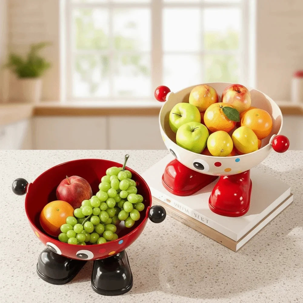 Dopamine Large Capacity Snack Fruit Plate Cartoon High Foot Design Drain Basket Thickened with Lid Tea Table Plate Living Room