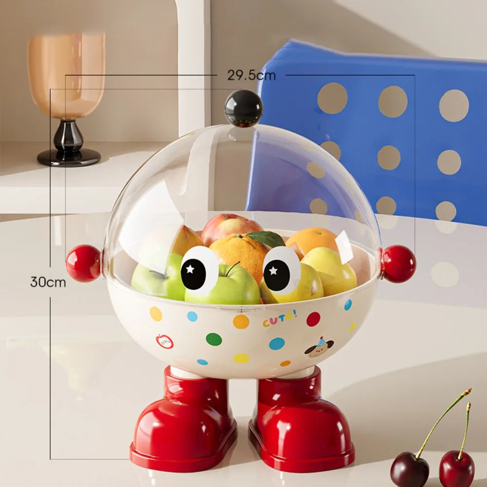Dopamine Large Capacity Snack Fruit Plate Cartoon High Foot Design Drain Basket Thickened with Lid Tea Table Plate Living Room