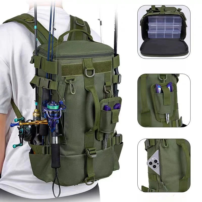Multifunctional Fishing Tackle Backpack Waterproof Outdoor Bag with Rod Holders Durable Design For Camping Hiking Trave