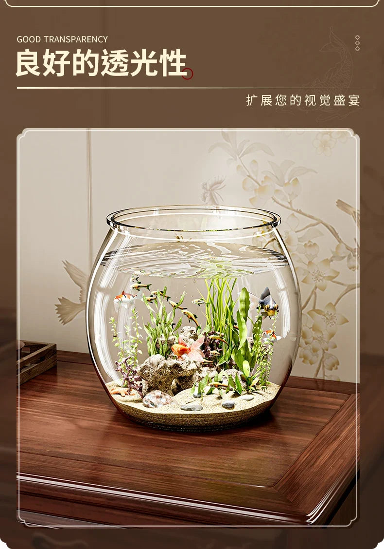 PET Transparent Fish Tank  Durable Desktop Goldfish Turtle Tank Drop-Resistant Hydroponic Plant Holder  Round Water Basin