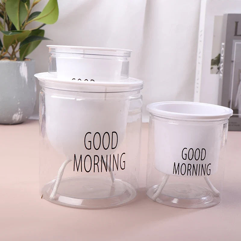 Flower Pot Automatic Water-Absorbing Flowerpot Transparent Double Layer Plastic Self Watering Planter Office