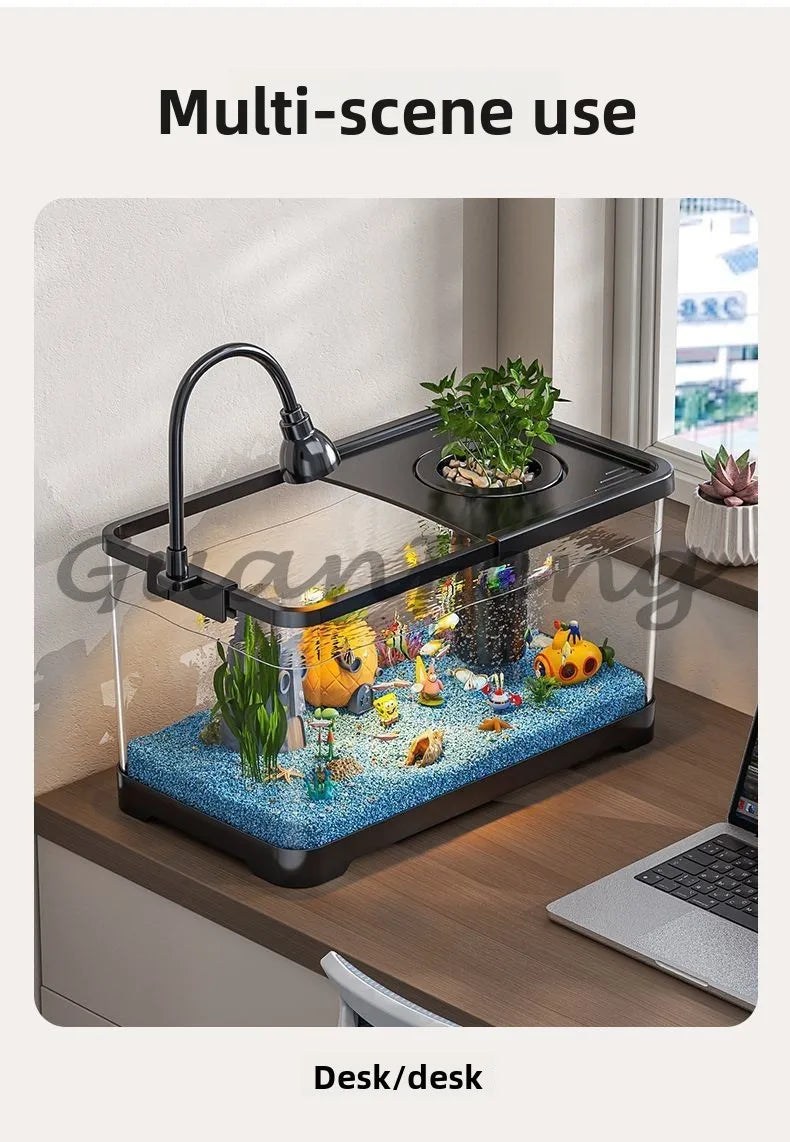 Benchtop Aquarium Kit with Light Emitting Diode Pump Glass Fish Tank Cover for Betta Goldfish in the home office