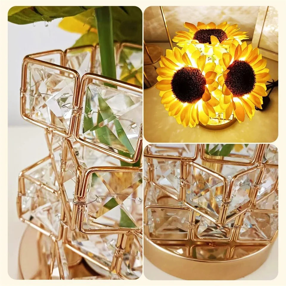 Sunflowers Flower Lamp 3 Colour Dimming Small Night Light,Cordless Table Lamp Home Office Decor Birthday Gifts for Women Mom