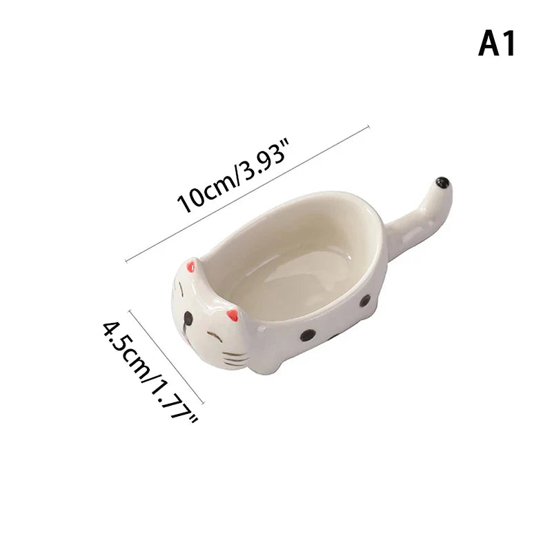 Cute Cat Ceramic Small Dish Mini Mustard Pesto Tomato Ketchup Soy Sauce Dish Seasoning Plates With Handle For Home Restaurant