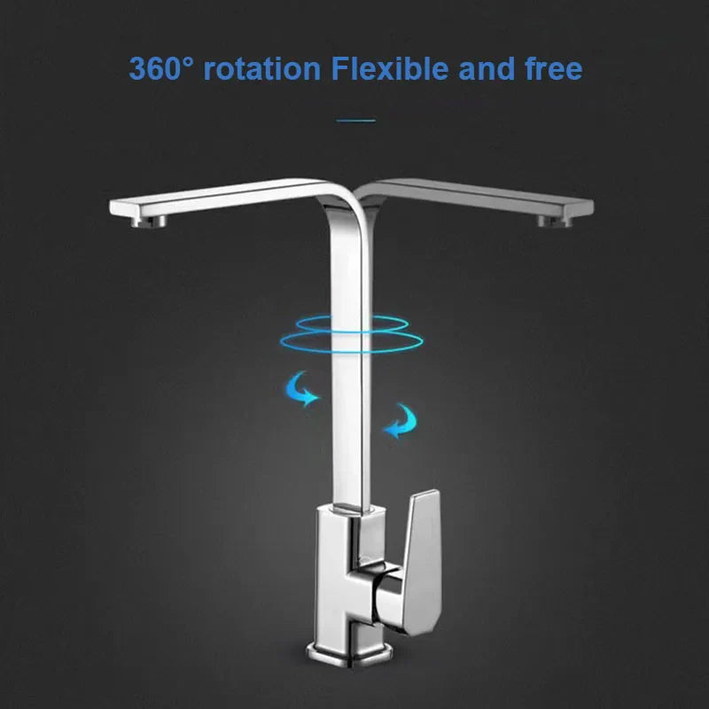7-Shape Copper Kitchen Faucet - 360° Swivel Sink Mixer with Ceramic Cartridge & Aerator, Silver/Black