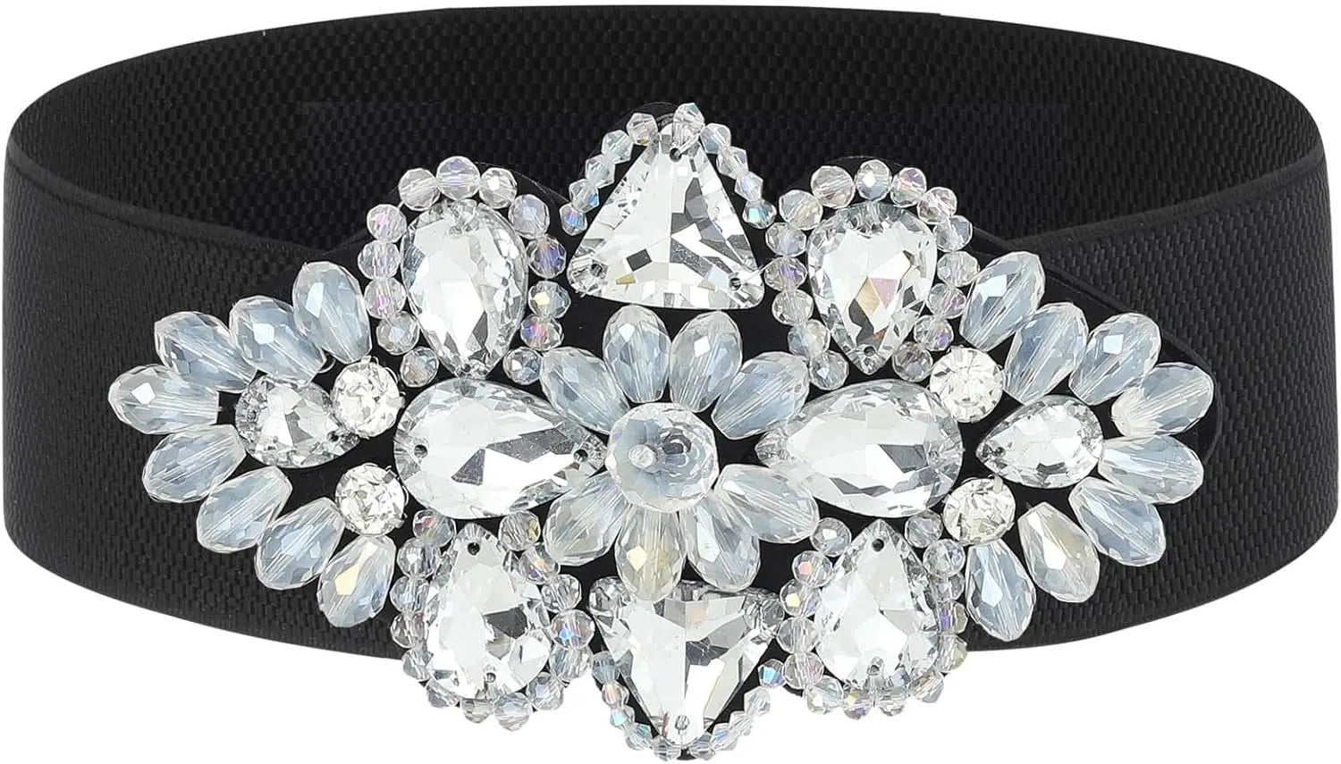 Rhinestone Elastic Belt Black Women's Stretch Belt Gold Girls Wide Crystal Flower Waist Jewelry Accessories for Dress