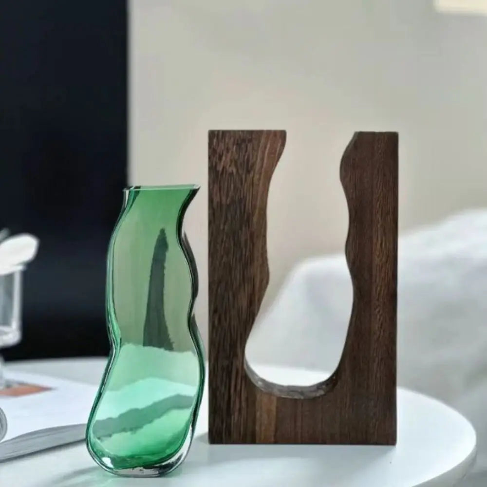 Desktop Ornament Wooden Glass Vase Transparent Modern Hydroponic Flower Holder Removable Creative Flower Pot Home