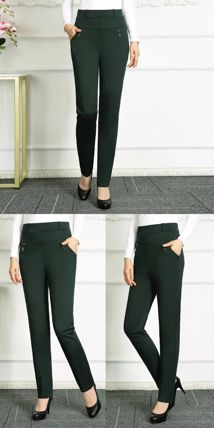 High Waist Loose Fit Elastic Mom Pants Women's Casual Trousers Spring Autumn Long Pants for Elderly Ladies Straight Leg