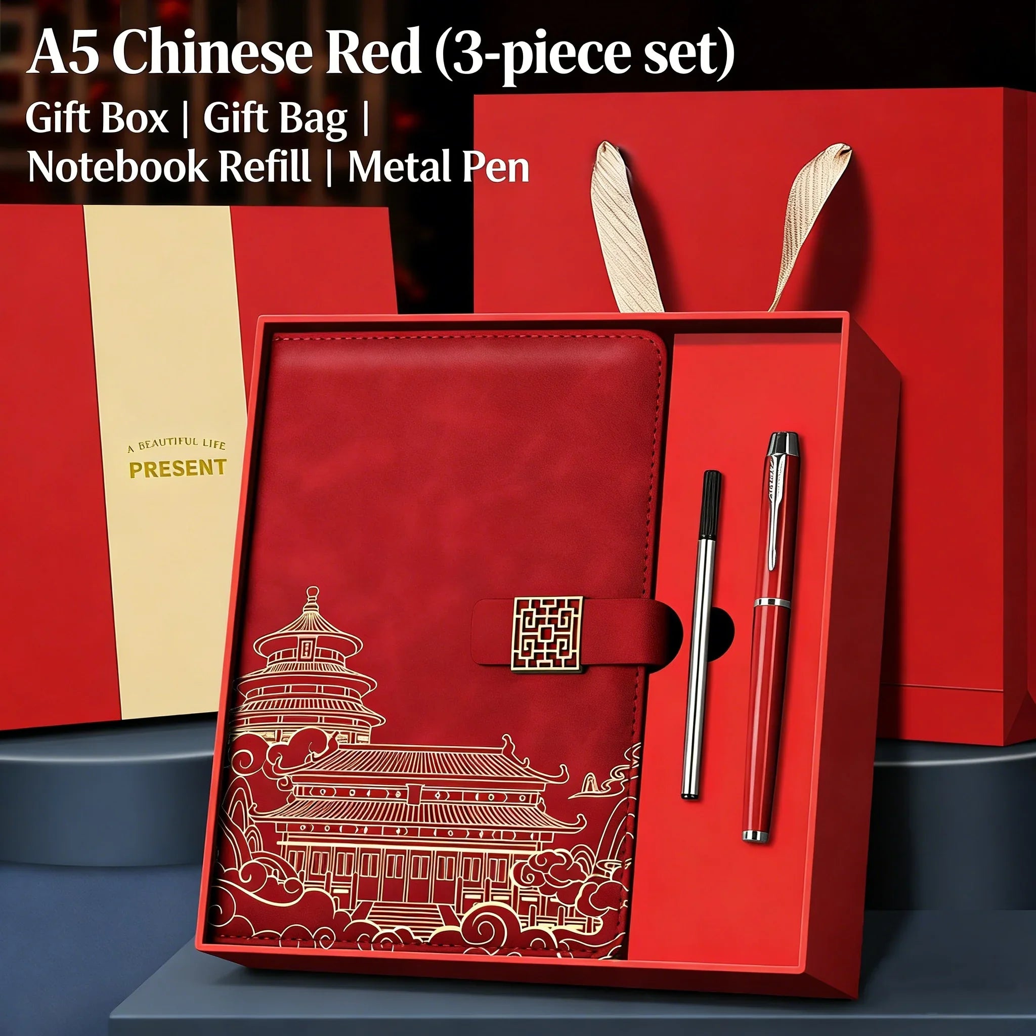 A5 Business Notebook Professional Hardcover Journal Notebook With Pen Imitation Leather Leather Notebook Gift Set For Christmas