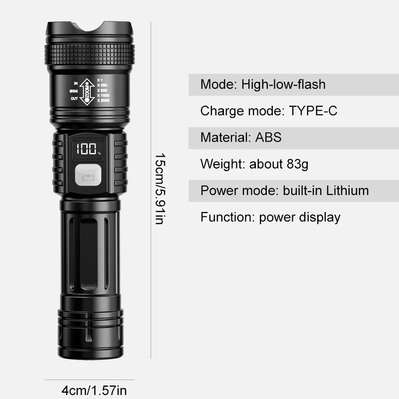 LED Flashlight Rechargeable Long-Beam Portable Outdoor Emergency Lighting With Long Battery Life, Suitable For Camping And Hiki