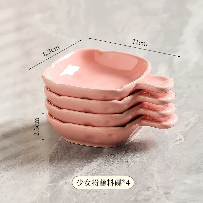 Dish Chinese New Household Solid Cream Wind Square Hot Pot Sauce Dishes 3.5 Inch High Aesthetic Plate