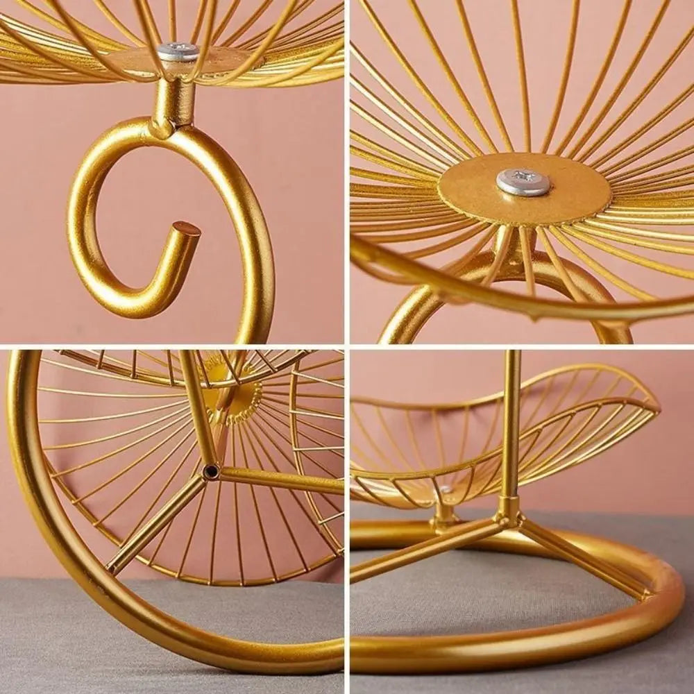 Lotus Leaf Shape 3-Tier Fruit Basket Vintage Space-Saving Multi-Layer Serving Tray with Base Metal Wire Fruit Basket