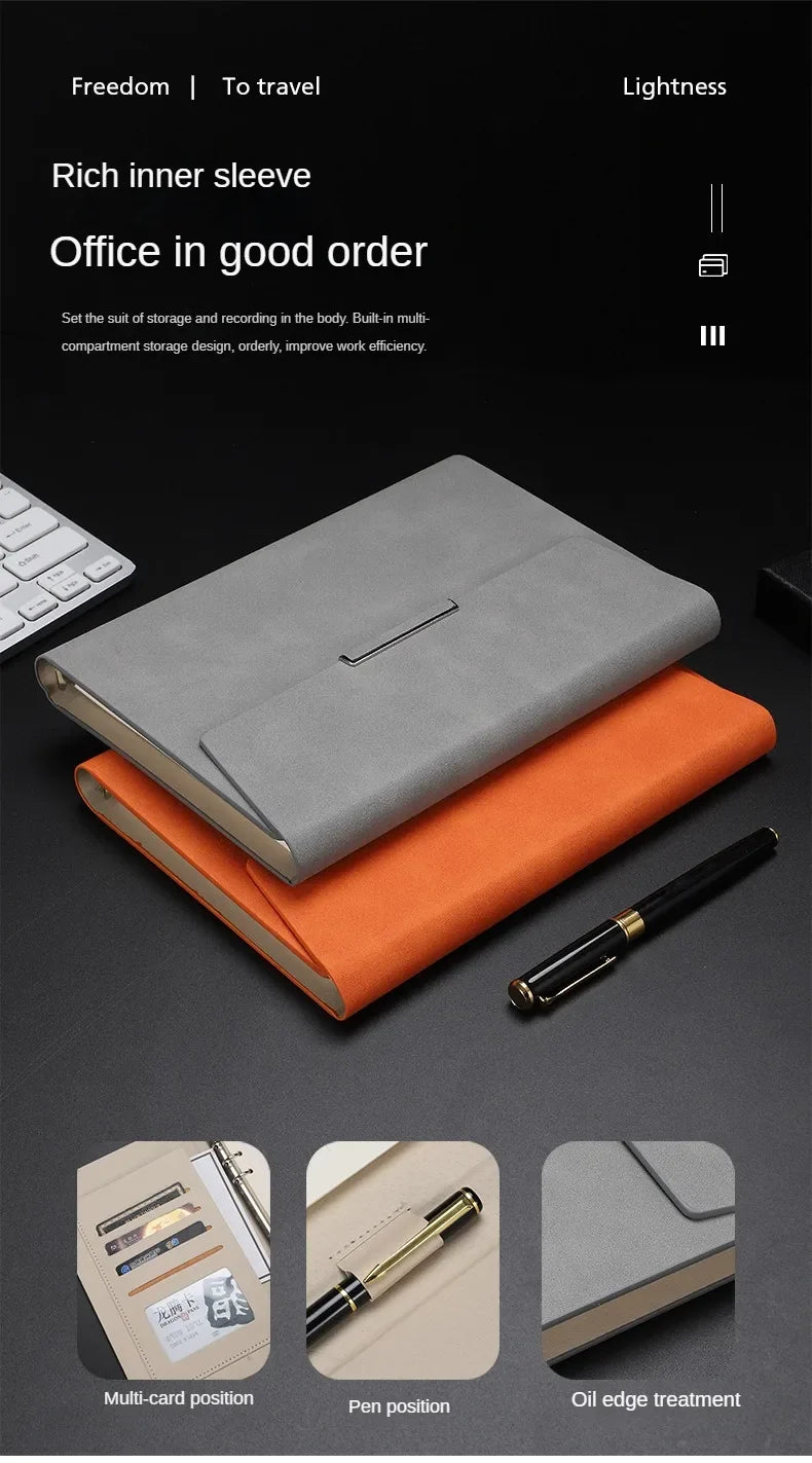 Tri-fold A5 Loose-leaf Notebook Business Meeting Office Record Book Cover Notebook