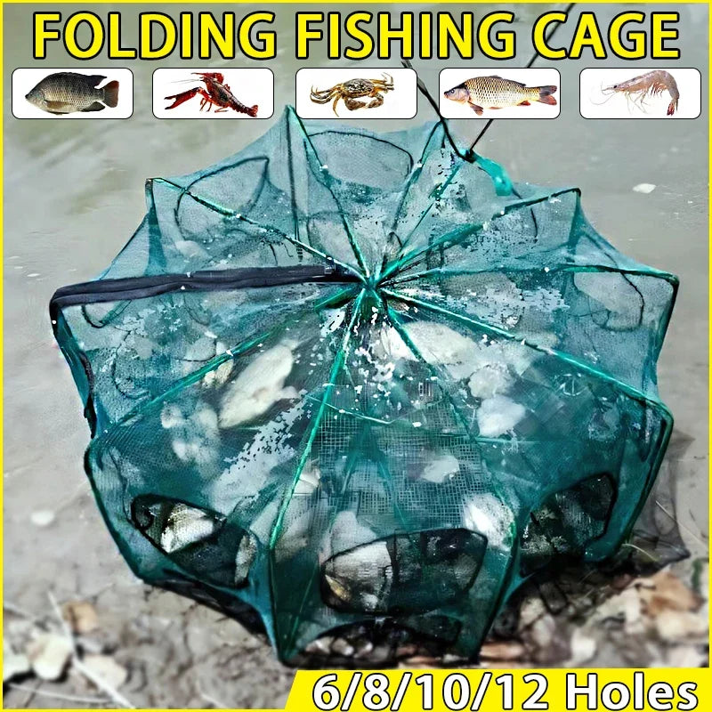 New Fishing Traps Mesh Cage Foldable Crayfish Catchers Crab Fish Cage Trap Net Nylon Casting Fishing Mesh Shrimp Net for Tackle
