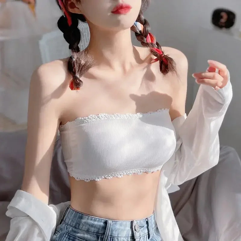 Summer Strapless Women Bras Back Lace Sexy Chest Tops Seamless Breathable Underwear Brassiere Solid Invisible Chest Wraps Bra