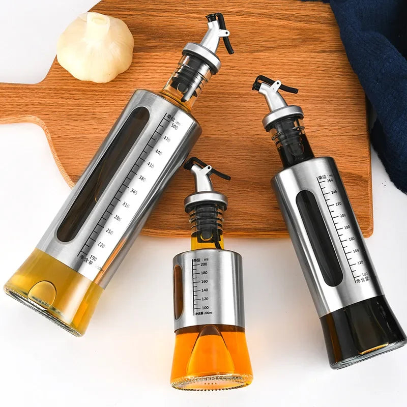 Stainless Steel Oil Bottle No-drip Bottles Soy Cruet Sauce Vinegar Condiment Dispenser Sturdy Seasoning Jars Kitchen Accessories