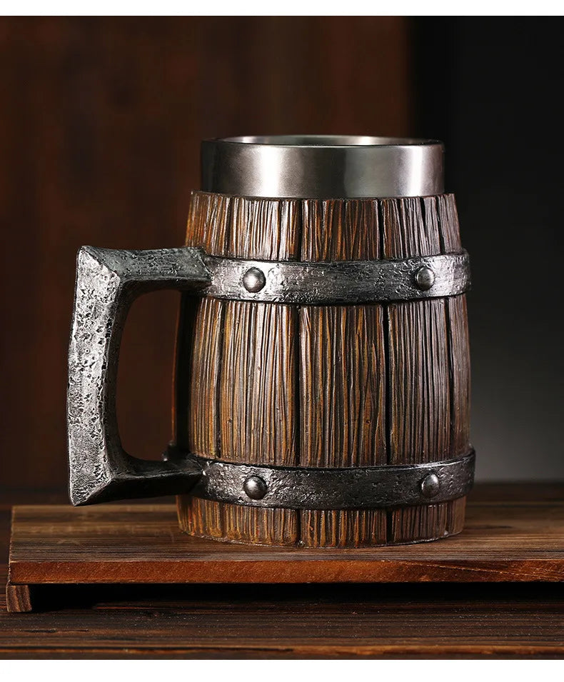 Hot-selling Wooden Barrel Beer mug , Large-capacity  Coffee mug Water bottle ,Tazas de café with stainless steel