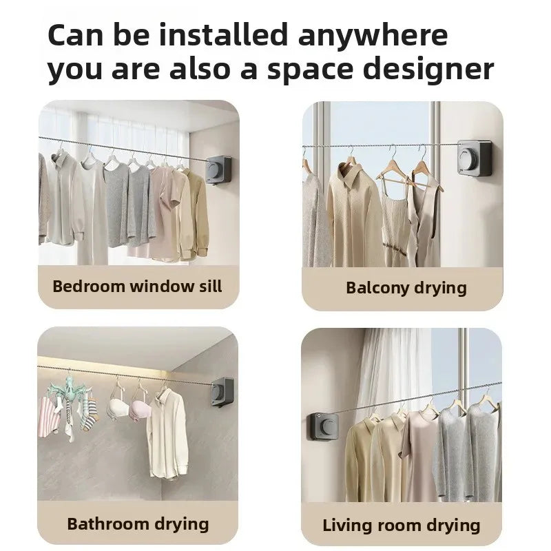 Retractable Clothesline Indoor Invisible Retracting Clothes Drying Laundry Line Wall Mounted Non-Sagging Clothes Hanger Line