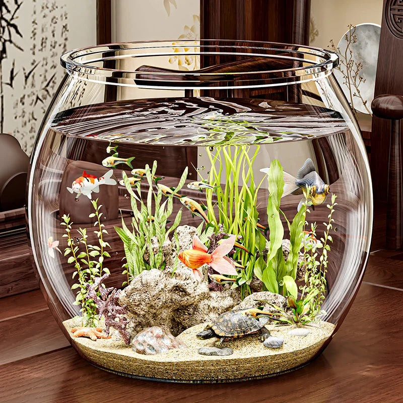 PET Transparent Fish Tank  Durable Desktop Goldfish Turtle Tank Drop-Resistant Hydroponic Plant Holder  Round Water Basin