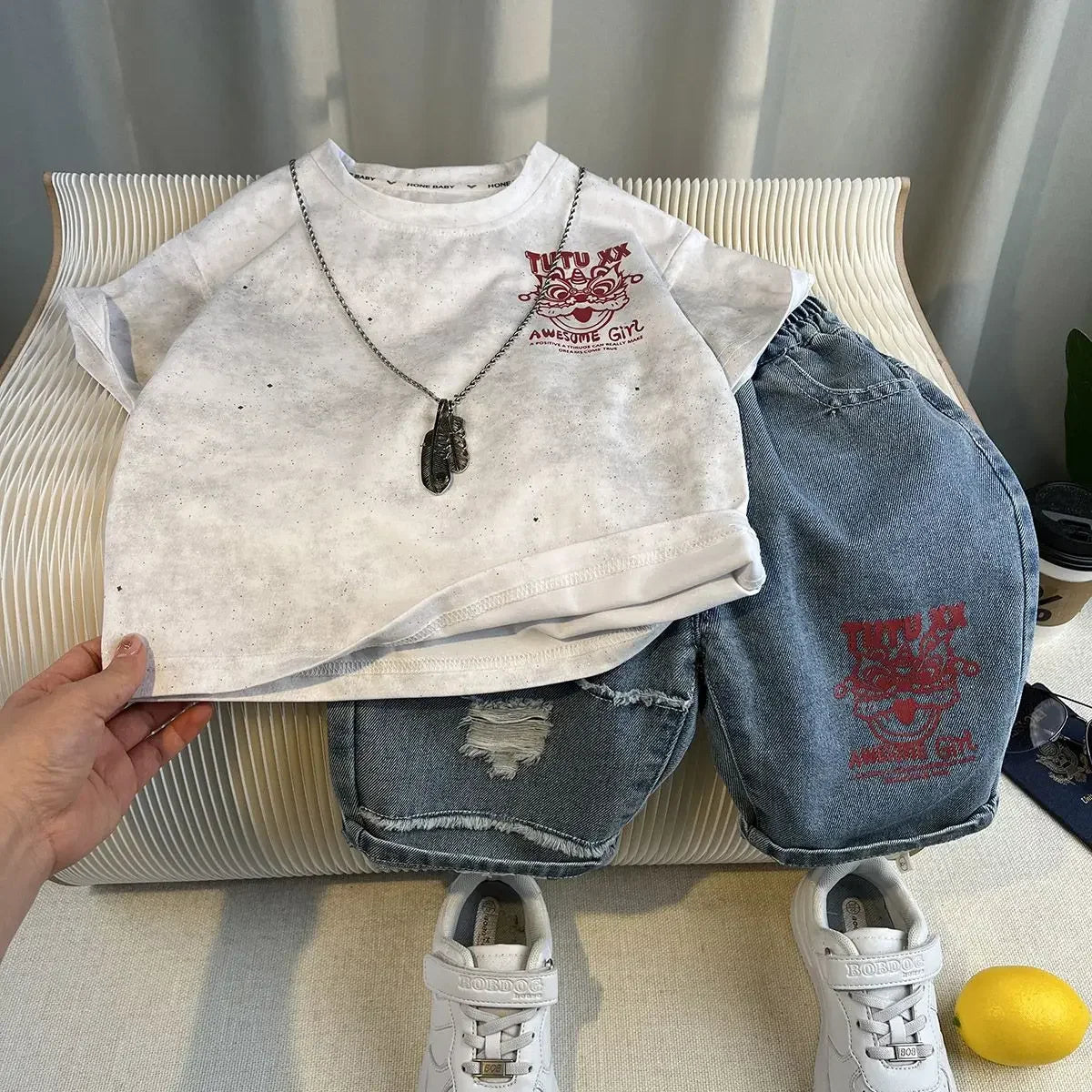 Hot Sale Fashion Baby Boy Suit Summer Clothes Short Sleeve T-shirt Short Jeans 2 Piece Set Kids Outfit  Children's Costume