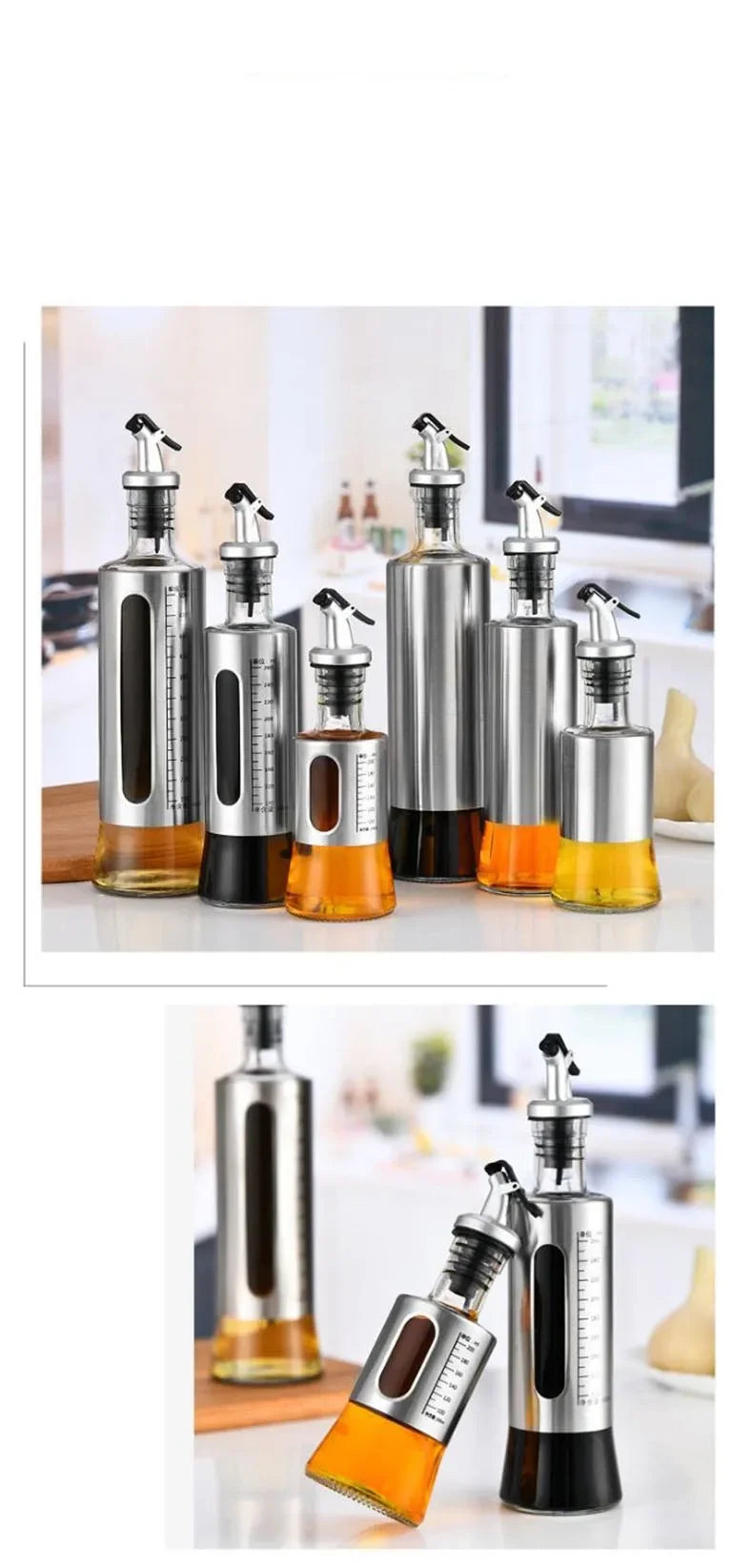 Stainless Steel Oil Bottle No-drip Bottles Soy Cruet Sauce Vinegar Condiment Dispenser Sturdy Seasoning Jars Kitchen Accessories