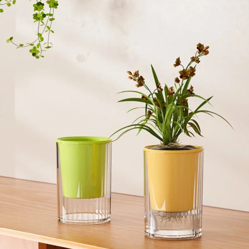 Self Watering Flower Pot Clear Succulents Vases Indoor Hydroponic Flowerpot Plastic Bonsai Planters Desk Ornaments Home Decor