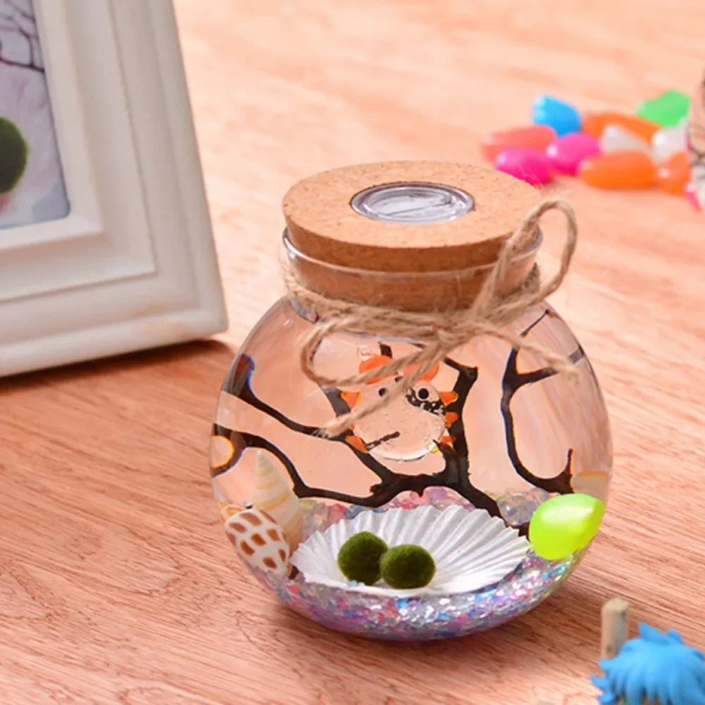 Round Glass Jar Terrarium with Colorful LED Light Cork Micro Landscape Ecological Bottle Night Lights