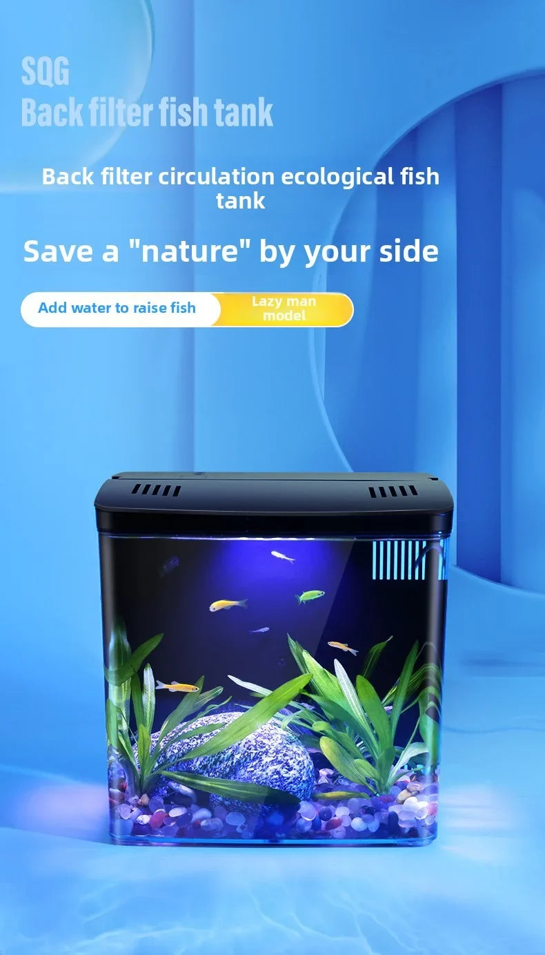 Home mini fish tank, living room fish tank, office desktop water free ecological, self circulating filter， Acrylic aquarium