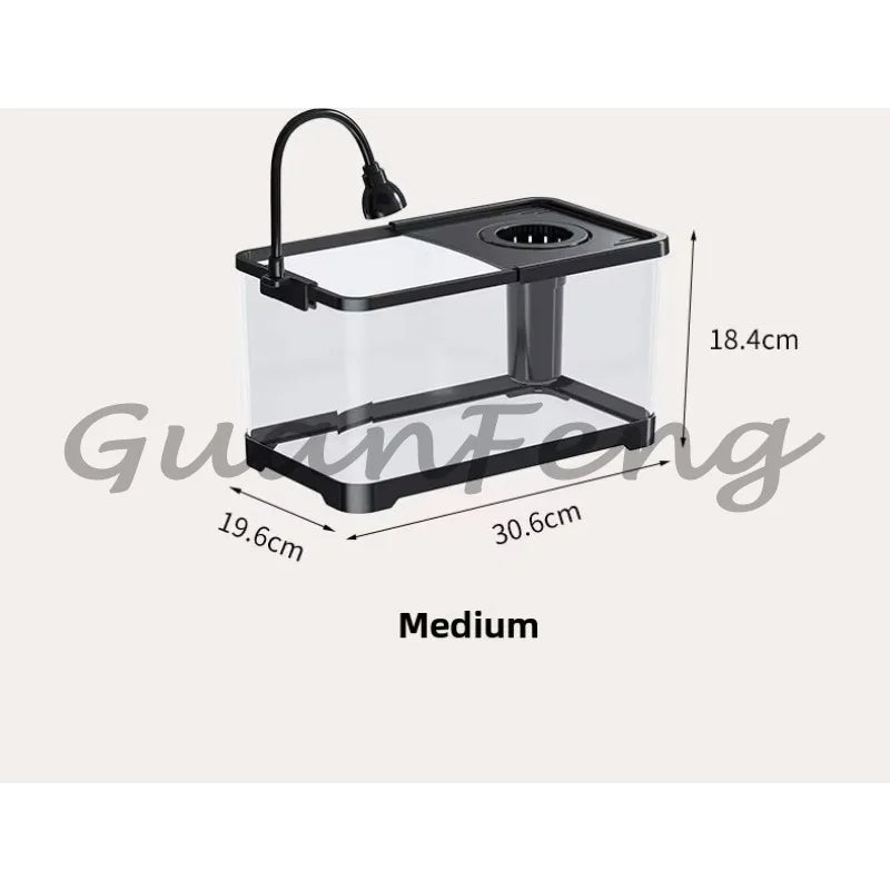 Benchtop Aquarium Kit with Light Emitting Diode Pump Glass Fish Tank Cover for Betta Goldfish in the home office