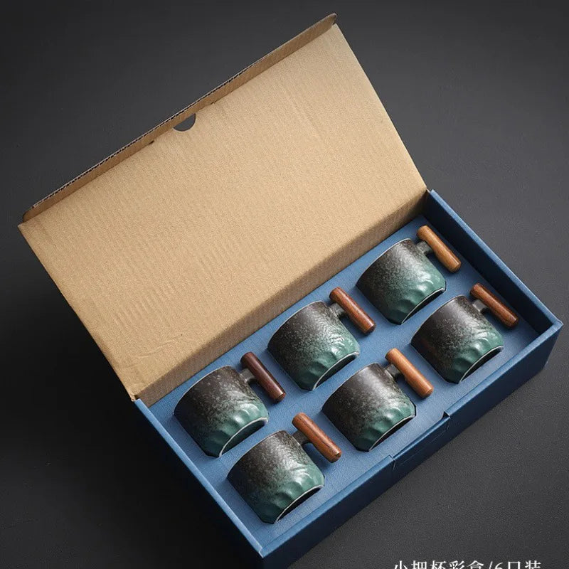 Ceramic Retro Espresso Coffee Cup With Wooden Handle Office Water Cup Tea Mug Ceramic Coffee Mug Handmade Tea Gift Box