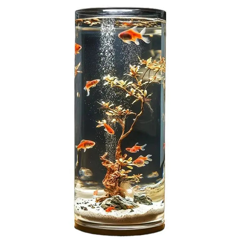 Acrylic Fish Tank Transparent Imitation Glass Goldfish Tank Round Cylindrical Living Room Tabletop Small Anti-Fall Plastic