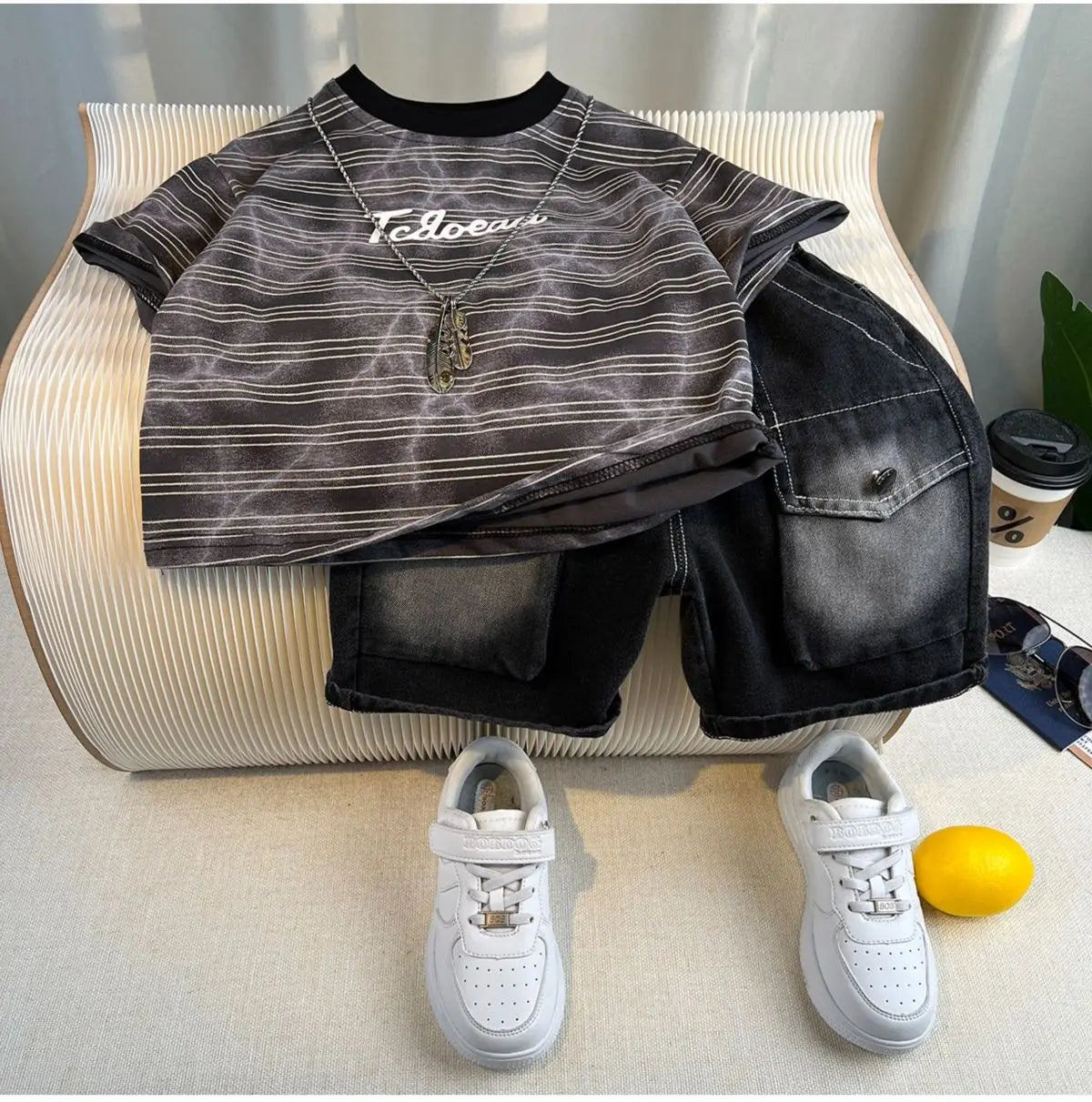 Korean Children's Summer Clothes Kids Set Outfits Boys 2025 Handsome Sleeveless&Short Sleeved T-shirt Denim Shorts 2-piece Set