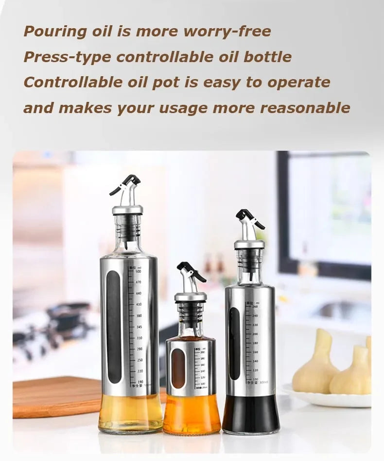 Stainless Steel Oil Bottle No-drip Bottles Soy Cruet Sauce Vinegar Condiment Dispenser Sturdy Seasoning Jars Kitchen Accessories