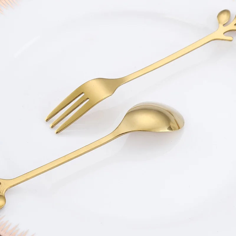 Stainless Steel Tea Forks Gold Silver Cake Fork Snack Salad Coffee Fruit Fork Mirror Cutlery Tableware Set Kitchen Utensils