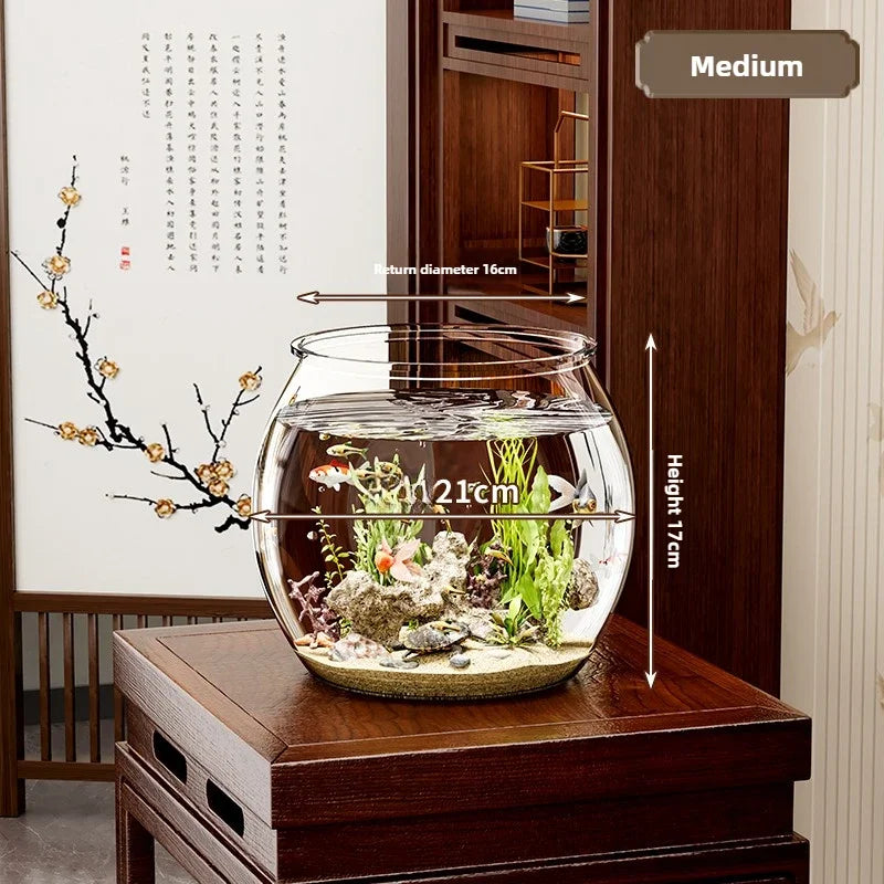 PET Transparent Fish Tank  Durable Desktop Goldfish Turtle Tank Drop-Resistant Hydroponic Plant Holder  Round Water Basin