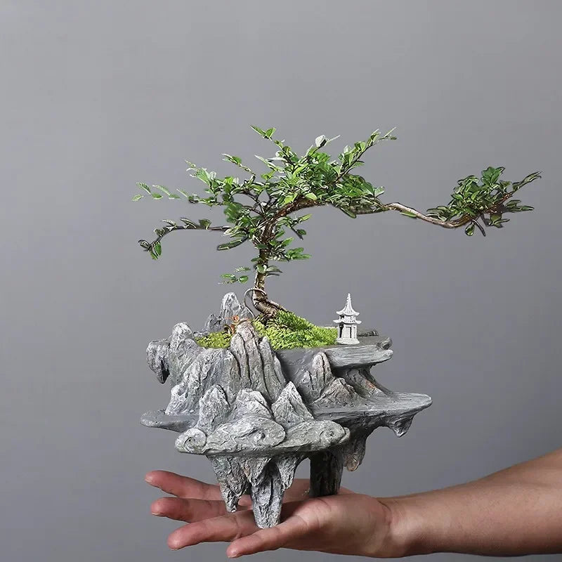 Chinese Style Personality Retro Creative Bamboo Resin Pot Indoor Succulent June Snow Pot Flower Machine Garden Accessories  Pots