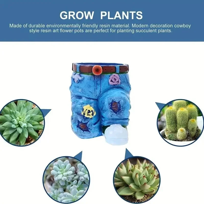 Jeans Pants Shape Flower Pot Resin Statue, Succulent Pot Flower Planter For Indoor Garden Yard Lawn Porch Patio Outdoor