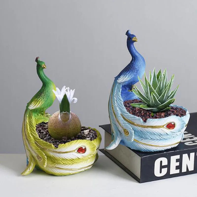 Resin Peacock Succulent Plant Pot with A Hole Cartoon Flowerpot Bonsai Vase Office Ornaments Balcony Planter Home Decor