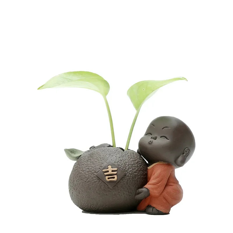 Fortune Lucky Cute The Little Monk Purple Clay Tea Pet Home Decor Mini Water Planting Flower Vase