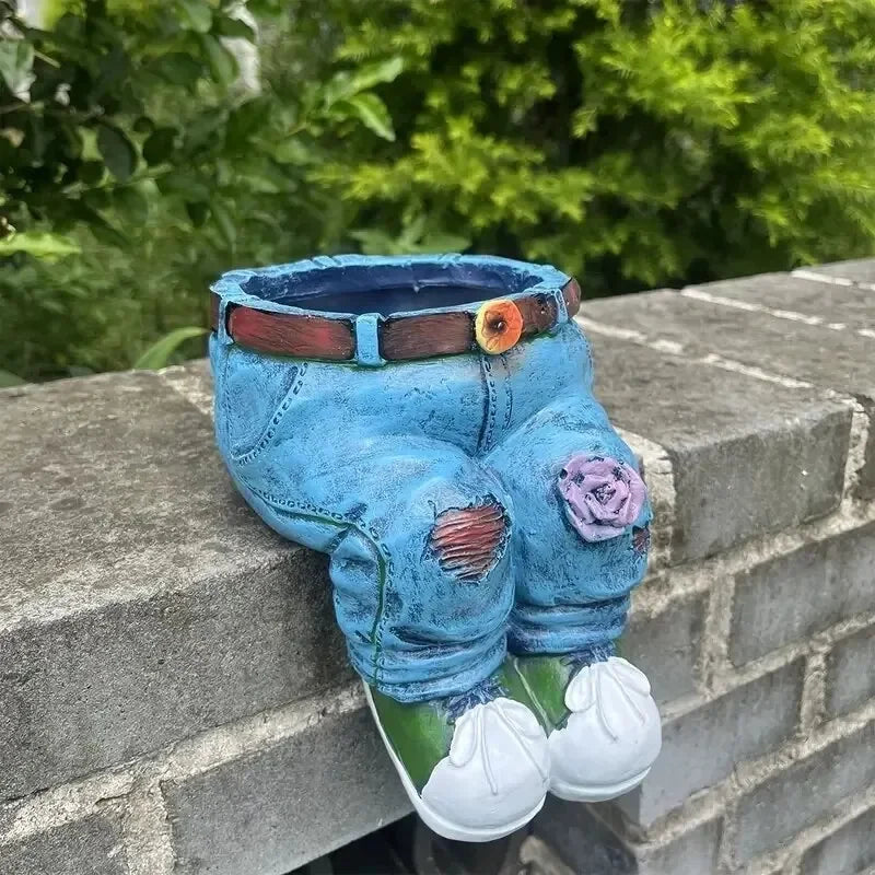 Jeans Pants Shape Flower Pot Resin Statue, Succulent Pot Flower Planter For Indoor Garden Yard Lawn Porch Patio Outdoor