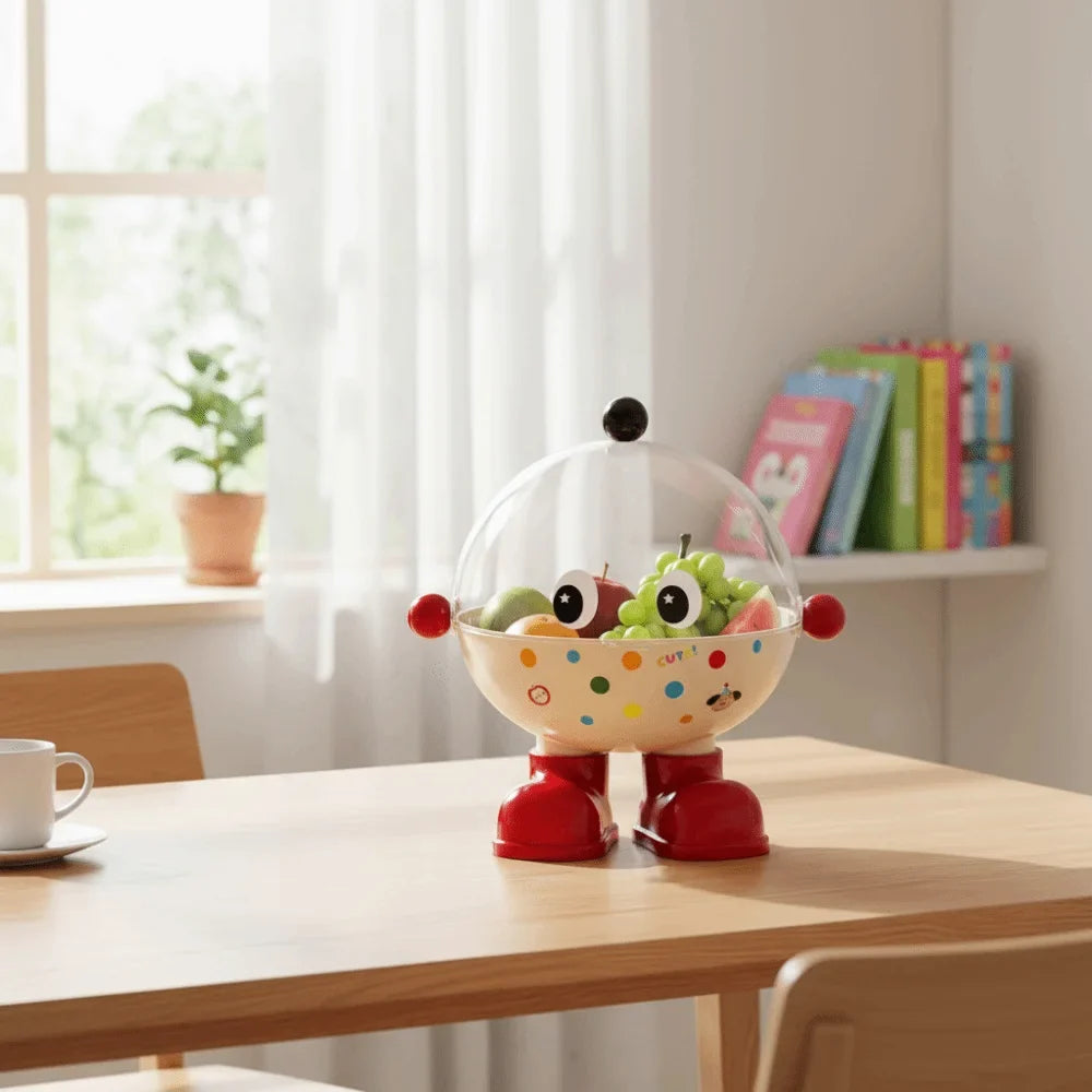 Dopamine Large Capacity Snack Fruit Plate Cartoon High Foot Design Drain Basket Thickened with Lid Tea Table Plate Living Room