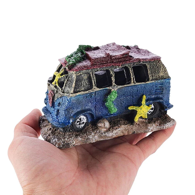 Aquarium Ornament Shaped Like Car Wreckage, Featuring Hiding Holes For Fish And Shrimp, Aquarium Decorations, And Aquascaping.